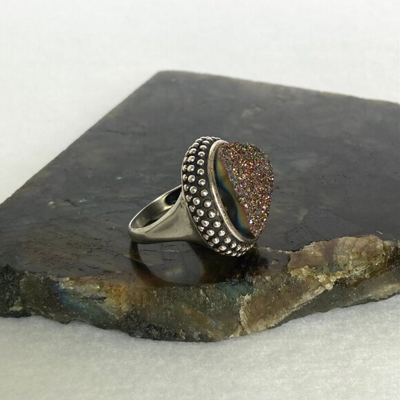 Sterling Silver 925 FD Felecia Designs Round Titanium Aura Druzy Ring Size 7 - Picture 4 of 16